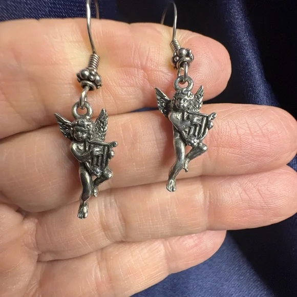 SOLD Sterling Silver Angel Earrings - Picture 3 of 6